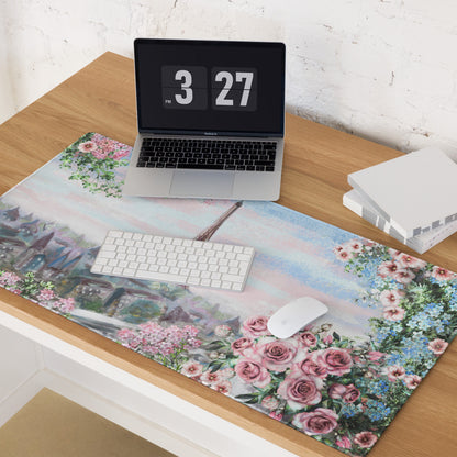 Parisian Floral Eiffel Mouse Pad - Mouse Pad Pastel Pink Blue Green Home Office Watercolor Floral Dreamy Paris Decor