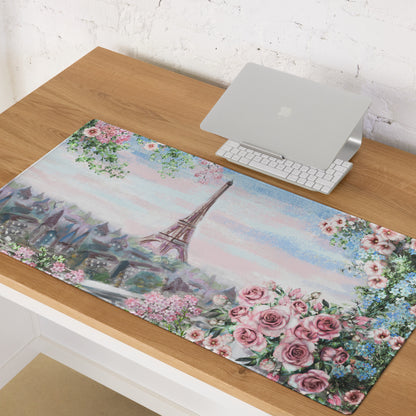 Parisian Floral Eiffel Mouse Pad - Mouse Pad Pastel Pink Blue Green Home Office Watercolor Floral Dreamy Paris Decor