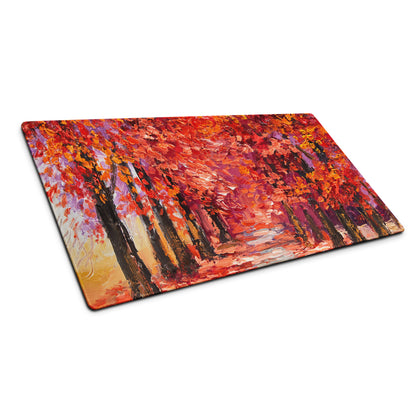 Autumn Leaves Forest Art Mouse Pad - Autumn Leaves Forest, Orange Red Purple, Desk, Gaming; Impressionist Mood Cozy