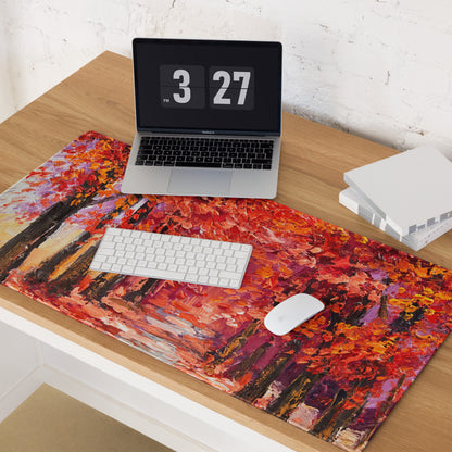 Autumn Leaves Forest Art Mouse Pad - Autumn Leaves Forest, Orange Red Purple, Desk, Gaming; Impressionist Mood Cozy