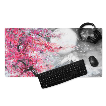 Blossom Pink Gaming Mouse Pad - Cherry Blossom Pink Gray Desk Mat Modern Floral Soft Mood Modern Decor Gaming