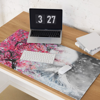 Blossom Pink Gaming Mouse Pad - Cherry Blossom Pink Gray Desk Mat Modern Floral Soft Mood Modern Decor Gaming