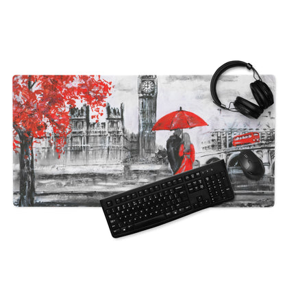 London Cityscape Red Accent Mouse Pad - London Cityscape Red Black White Gaming Modern Moody Urban Art Cityscape Pad