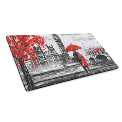 London Cityscape Red Accent Mouse Pad - London Cityscape Red Black White Gaming Modern Moody Urban Art Cityscape Pad