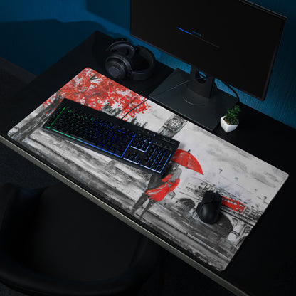 London Cityscape Red Accent Mouse Pad - London Cityscape Red Black White Gaming Modern Moody Urban Art Cityscape Pad