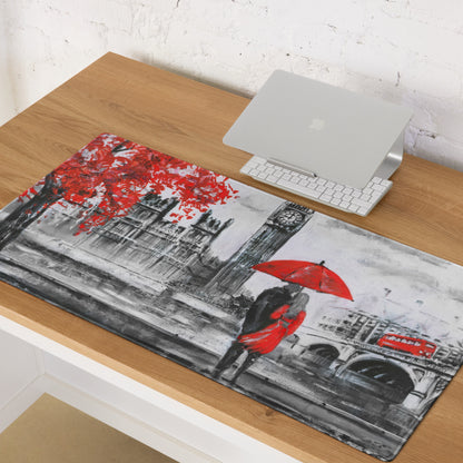 London Cityscape Red Accent Mouse Pad - London Cityscape Red Black White Gaming Modern Moody Urban Art Cityscape Pad
