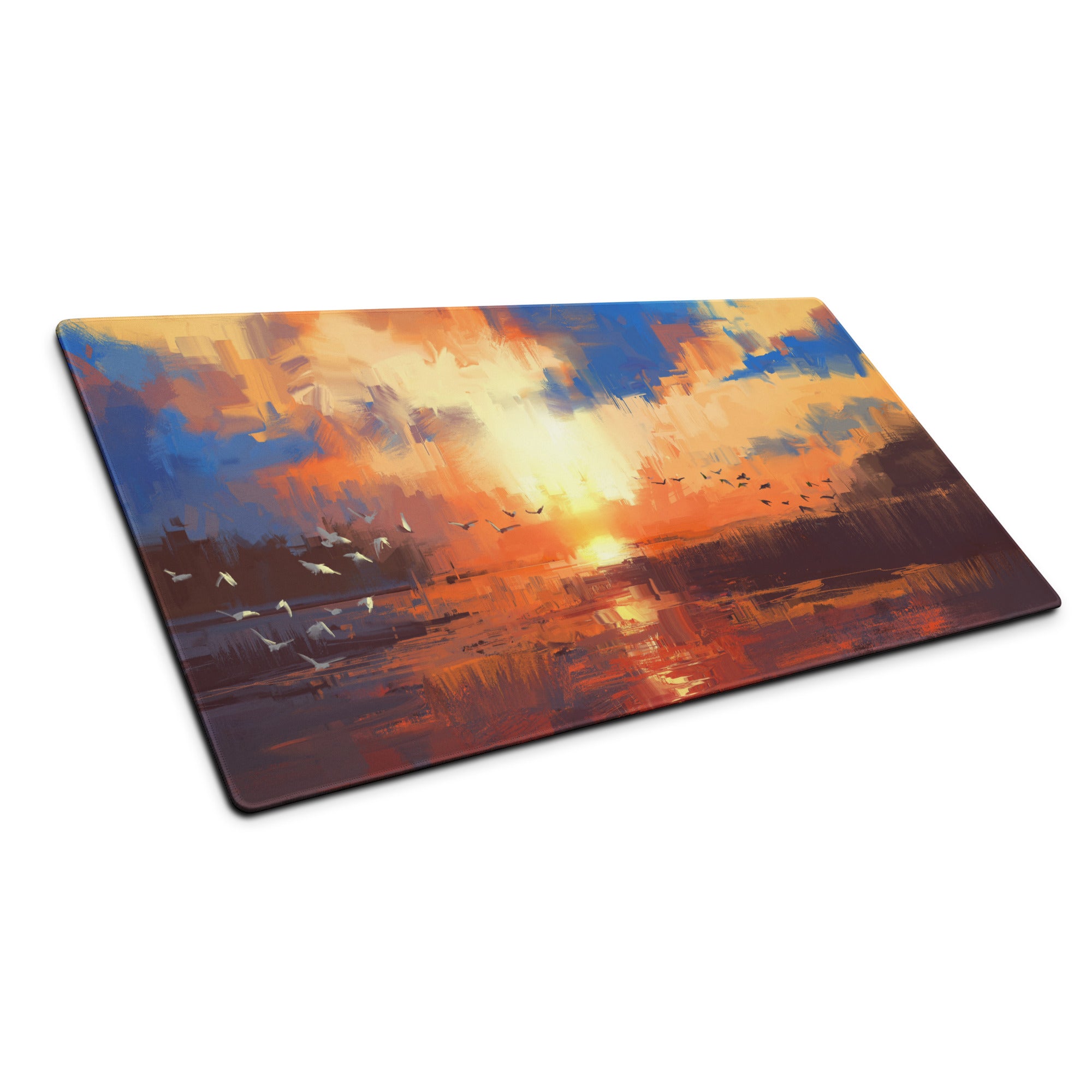 Sunset Abstract Gaming Desk Mat - Abstract Sunset Blue Orange Desk Impressionist Warm Mood Modern Decor Desk Mat Digital