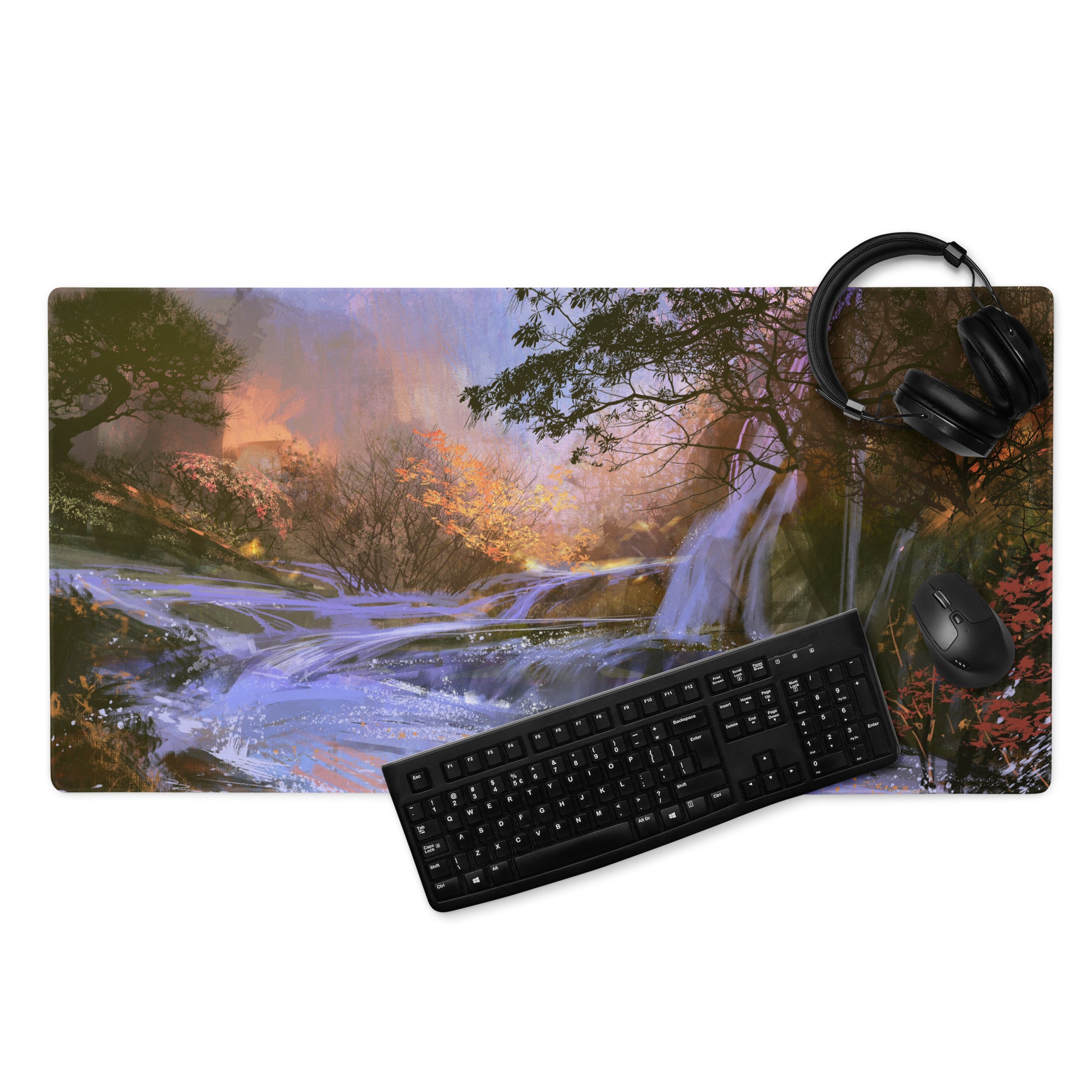 Forest Mist Large Gaming Mouse Pad - Gaming Mouse Pad Purple Blue Forest Setup Landscape Art Calm Mood Printed Fabric