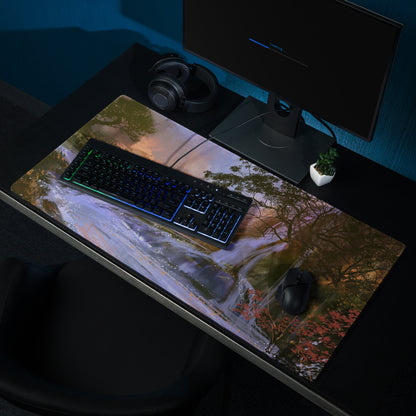 Forest Mist Large Gaming Mouse Pad - Gaming Mouse Pad Purple Blue Forest Setup Landscape Art Calm Mood Printed Fabric
