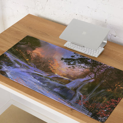 Forest Mist Large Gaming Mouse Pad - Gaming Mouse Pad Purple Blue Forest Setup Landscape Art Calm Mood Printed Fabric