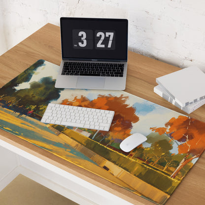 Autumn Orchard Abstract Mouse Pad - Autumn Orchard Orange Desk Abstract Vibrant Mood Modern Rustic Desk Mat Oil Painting