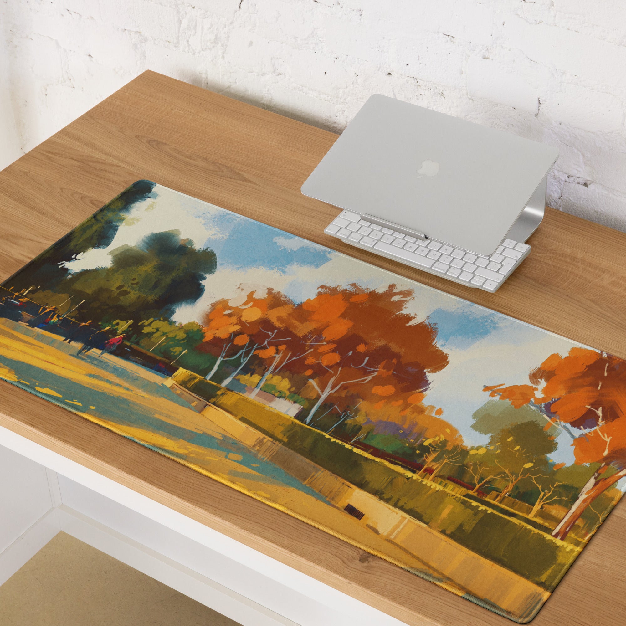 Autumn Orchard Abstract Mouse Pad - Autumn Orchard Orange Desk Abstract Vibrant Mood Modern Rustic Desk Mat Oil Painting
