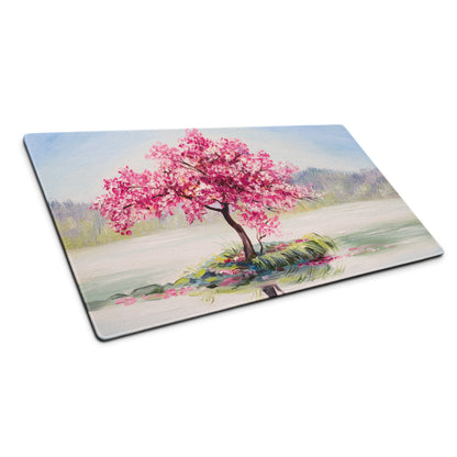 Blossom Park Gaming Mouse Pad - Cherry Blossom Pink Blue Desk Impressionist Serene Mood Modern Desk Decor Oil Painting