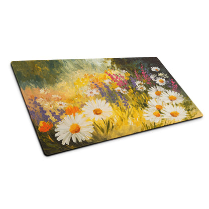 Daisy Field Impressionist Mouse Pad - Daisies Yellow White Green Home Office Impressionist Bright Desk Mat Oil Painting
