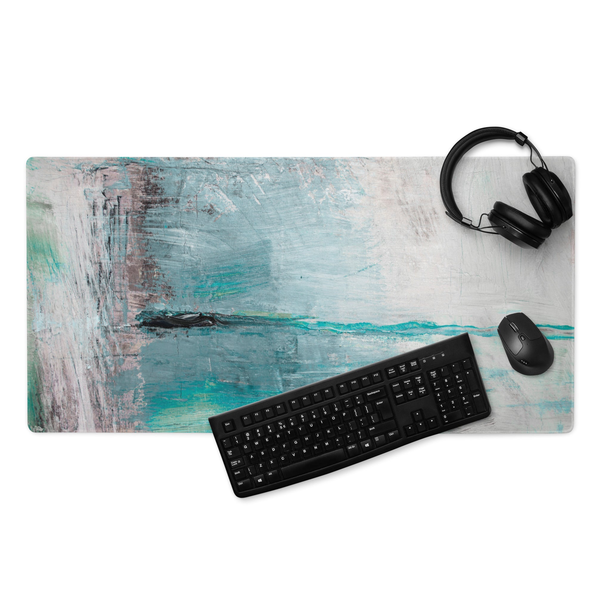 Azure Wave Abstract Pad - Mouse Pad For Gaming Desk Ocean Blue Teal Pink Gray Abstract Digital