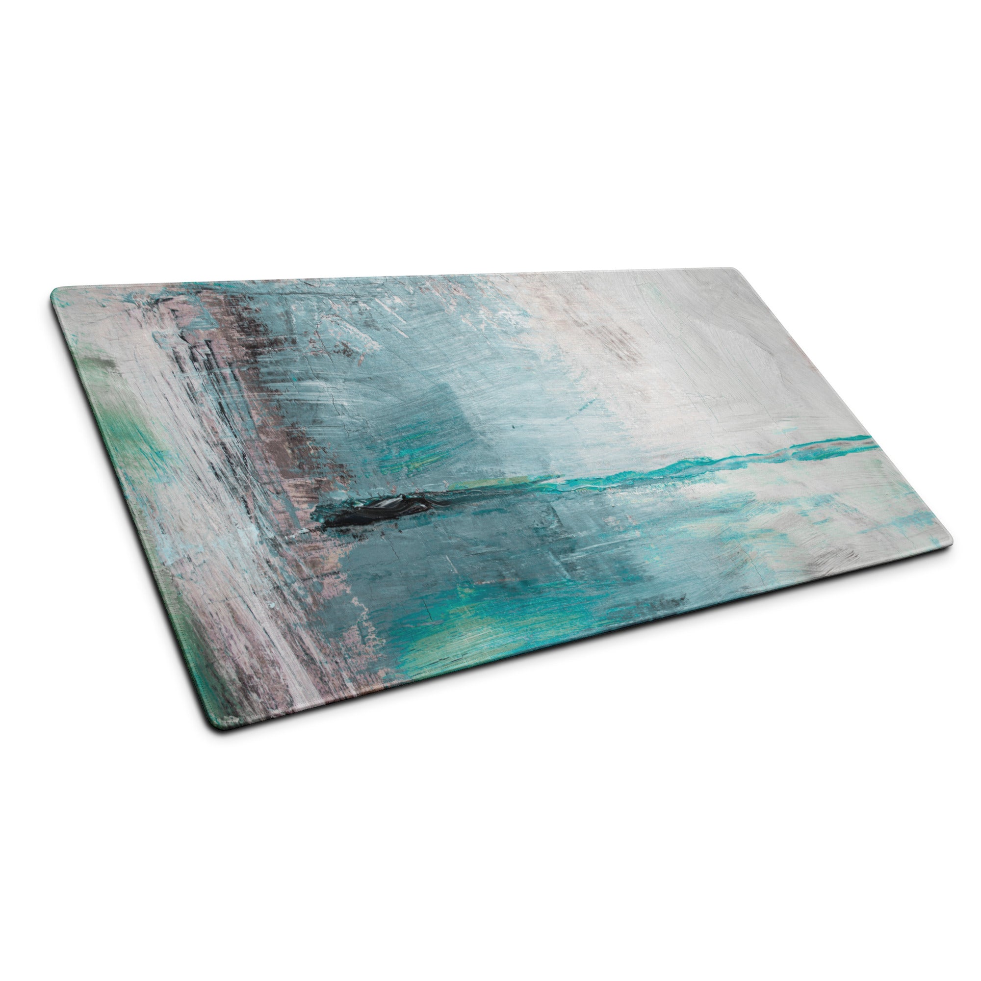 Azure Wave Abstract Pad - Mouse Pad For Gaming Desk Ocean Blue Teal Pink Gray Abstract Digital