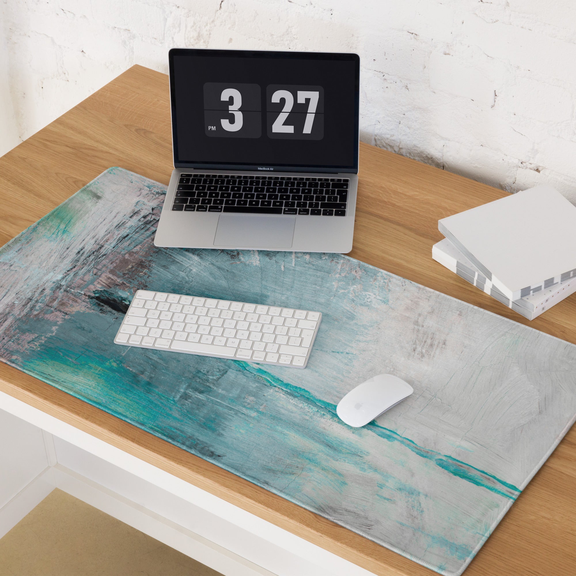 Azure Wave Abstract Pad - Mouse Pad For Gaming Desk Ocean Blue Teal Pink Gray Abstract Digital