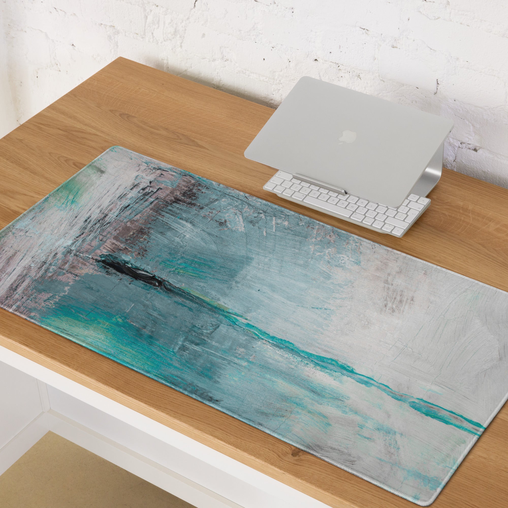 Azure Wave Abstract Pad - Mouse Pad For Gaming Desk Ocean Blue Teal Pink Gray Abstract Digital