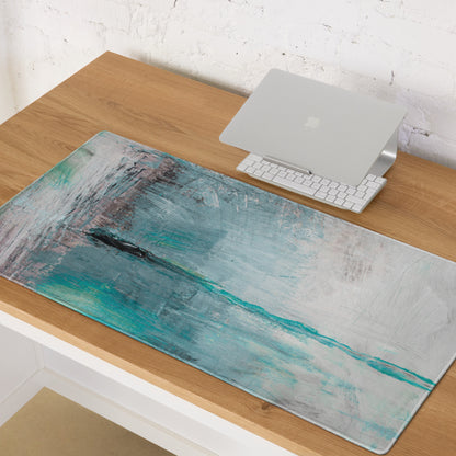 Azure Wave Abstract Pad - Mouse Pad For Gaming Desk Ocean Blue Teal Pink Gray Abstract Digital