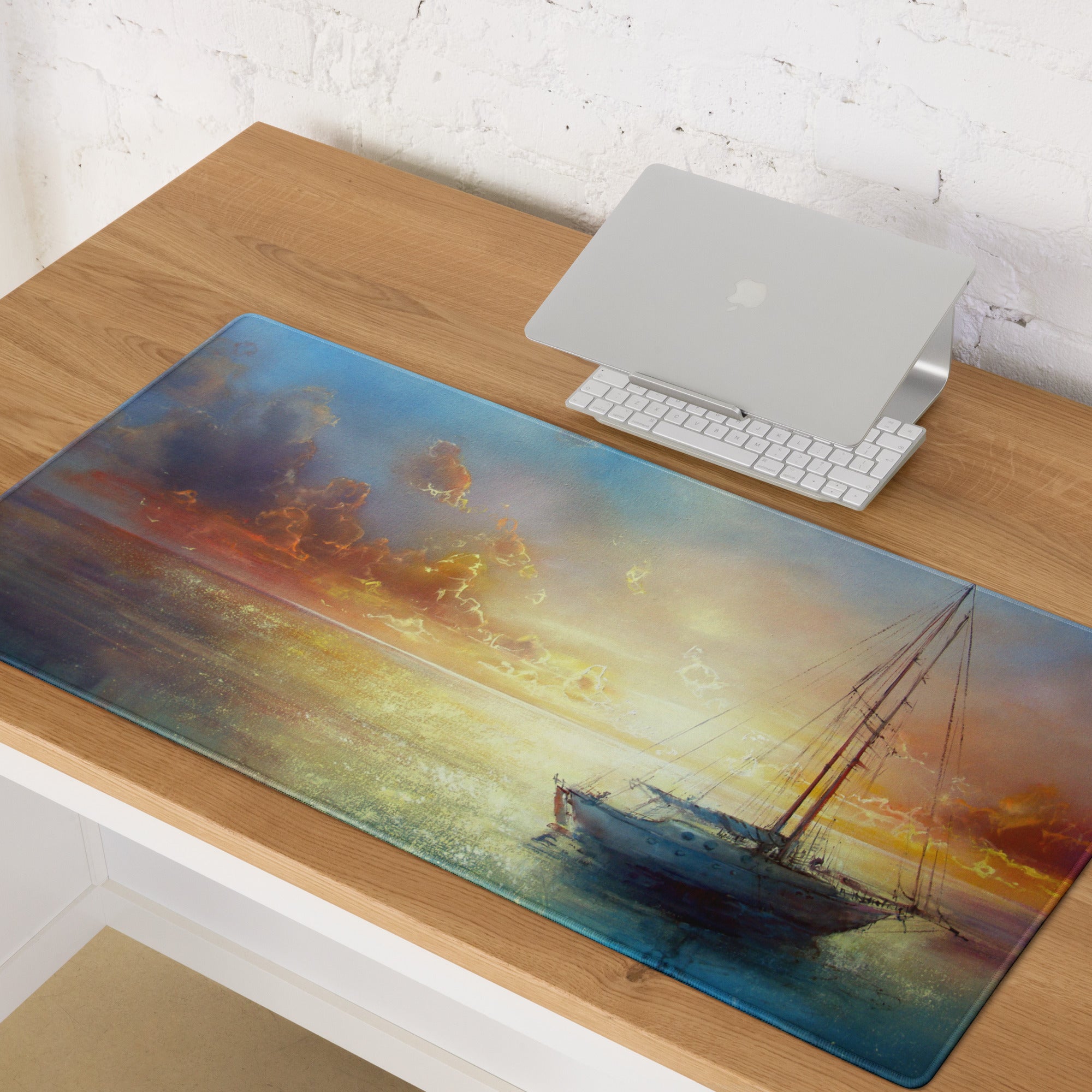 Sunset Sailboat Canvas Mouse Pad - Sailboat Sunset Desk Watercolor Serene Coastal Nautical Desk Pad Digital Print