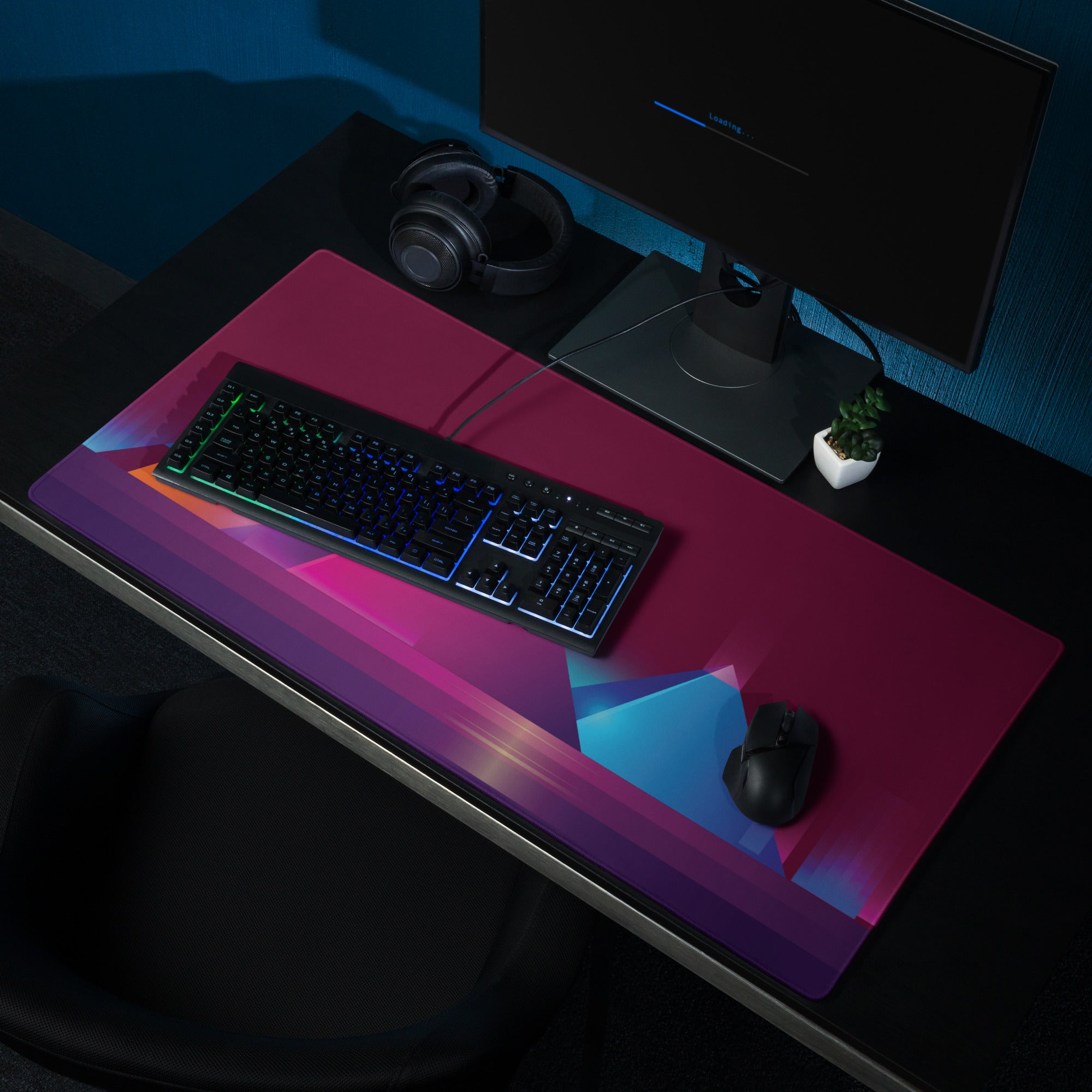 Vibrant Geometric Gaming Mouse Pad - Gaming Mouse Pad Purple Magenta Blue Geometric Desk Energetic Esports Digital Art
