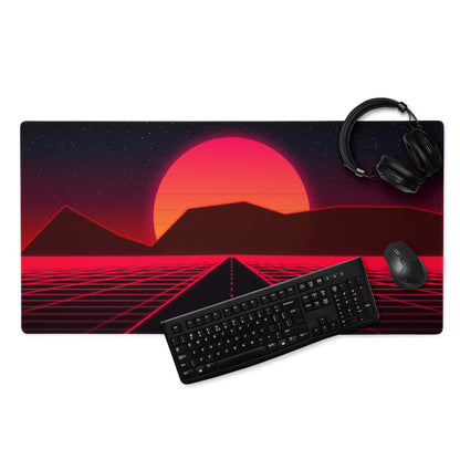 Neon Sunset Grid Pro Mouse Pad - Gaming Mouse Pad Red Black Desk Setup Synthwave Energetic Neon Decor Large Digital Art