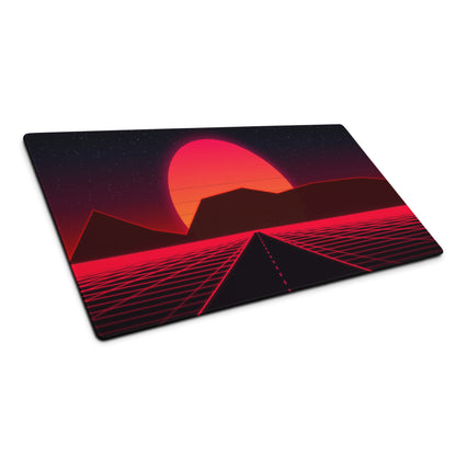 Neon Sunset Grid Pro Mouse Pad - Gaming Mouse Pad Red Black Desk Setup Synthwave Energetic Neon Decor Large Digital Art