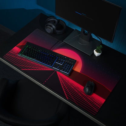 Neon Sunset Grid Pro Mouse Pad - Gaming Mouse Pad Red Black Desk Setup Synthwave Energetic Neon Decor Large Digital Art