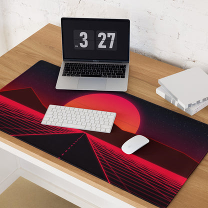 Neon Sunset Grid Pro Mouse Pad - Gaming Mouse Pad Red Black Desk Setup Synthwave Energetic Neon Decor Large Digital Art