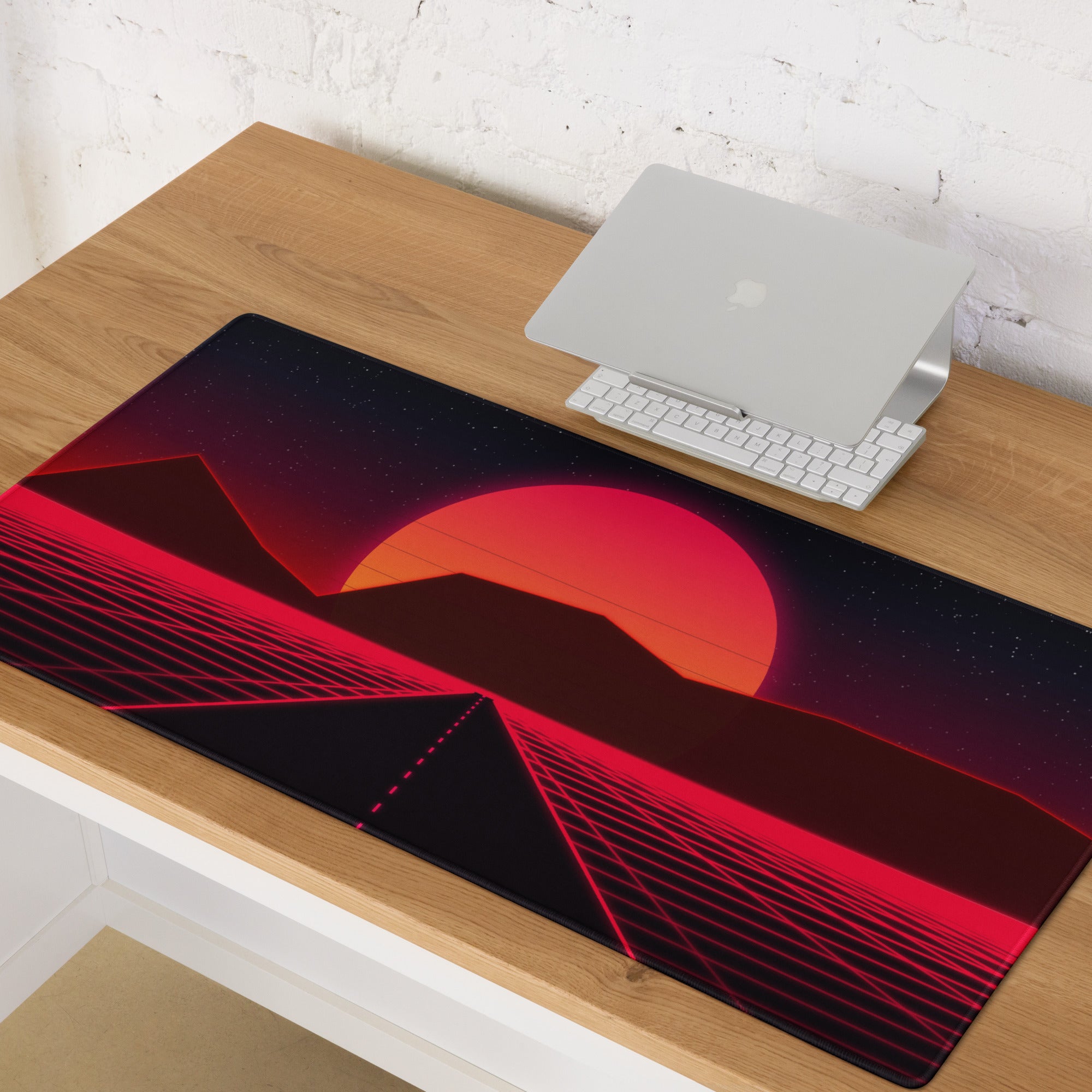 Neon Sunset Grid Pro Mouse Pad - Gaming Mouse Pad Red Black Desk Setup Synthwave Energetic Neon Decor Large Digital Art