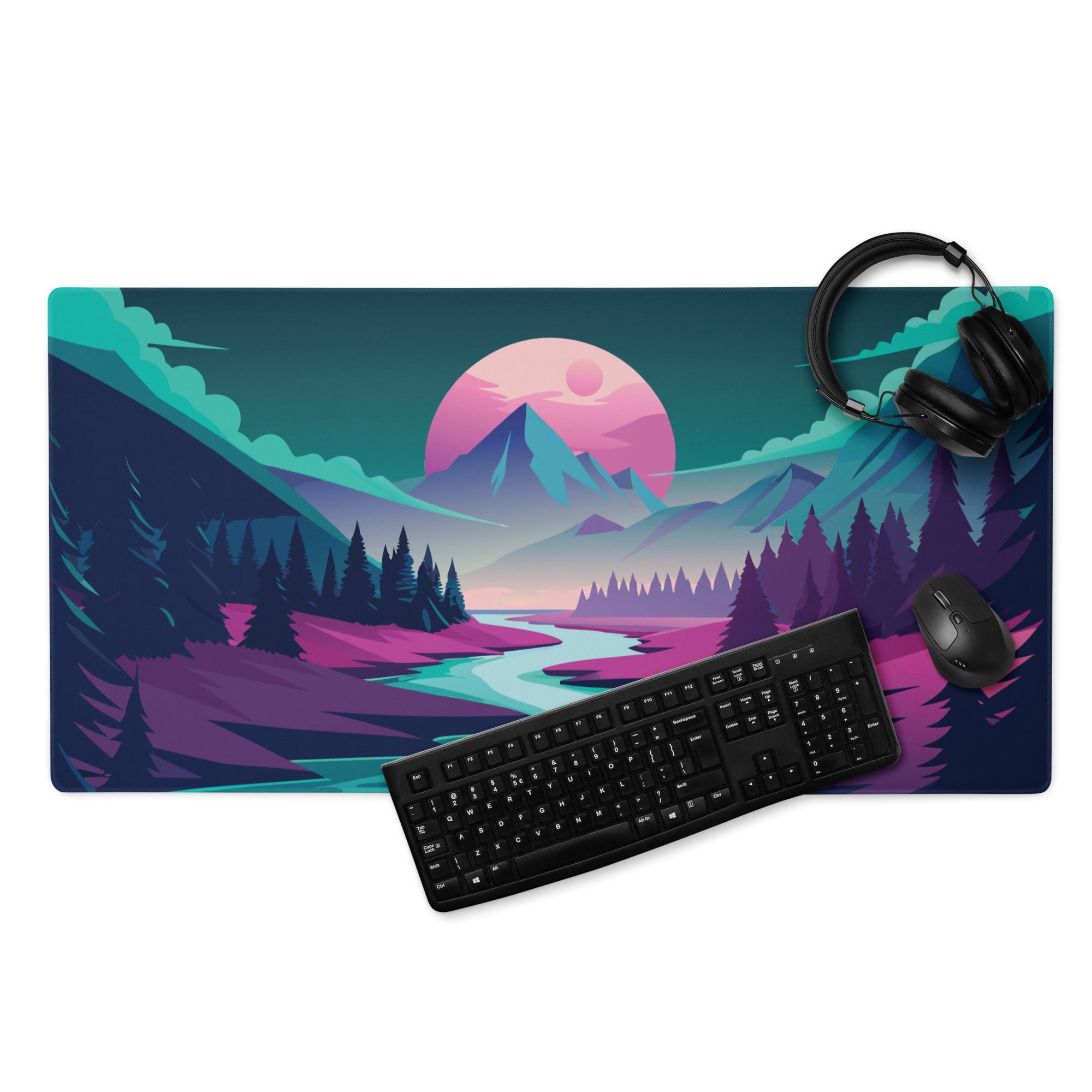Aurora Peak Mouse Pad - Mouse Pad Teal Pink Blue Gaming Desk Modern Vibrant Contemporary Large Desk Mat Digital