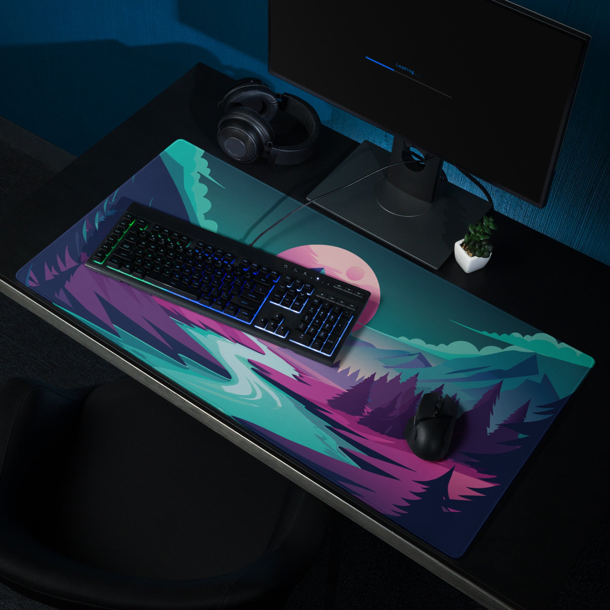 Aurora Peak Mouse Pad - Mouse Pad Teal Pink Blue Gaming Desk Modern Vibrant Contemporary Large Desk Mat Digital