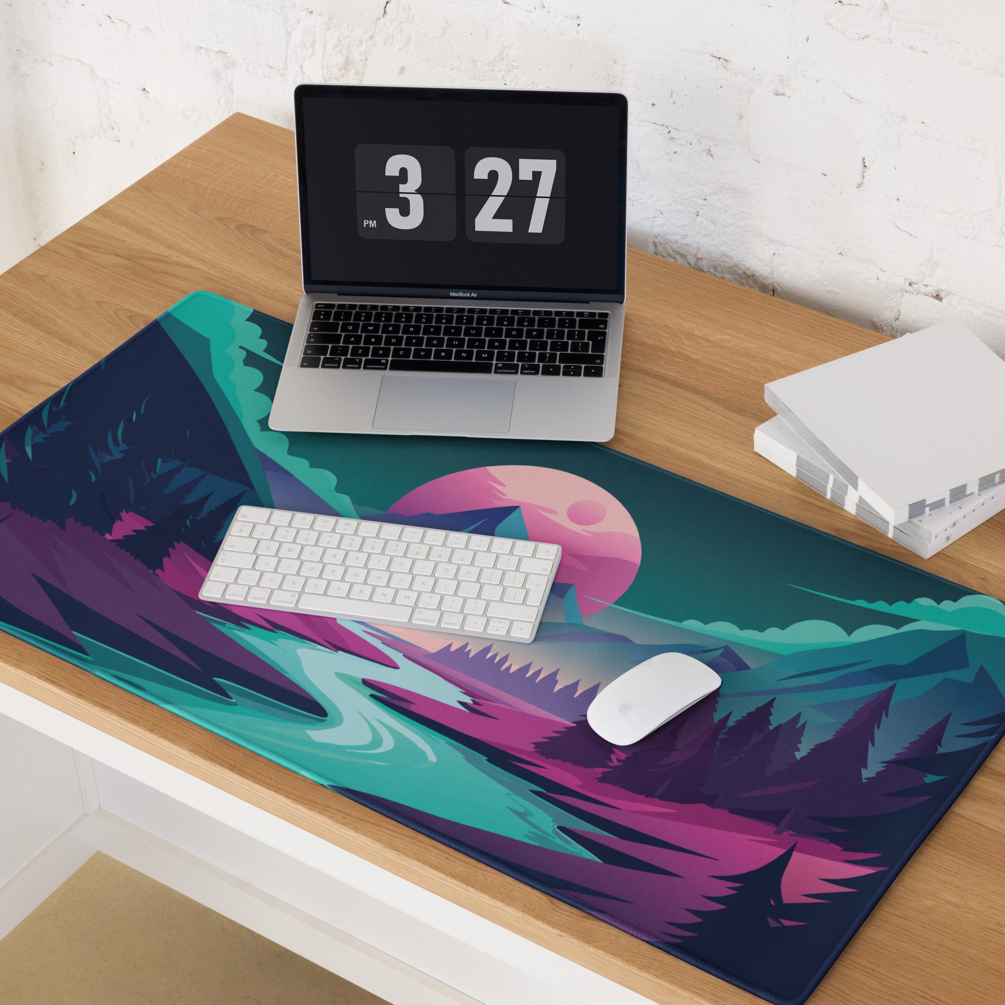 Aurora Peak Mouse Pad - Mouse Pad Teal Pink Blue Gaming Desk Modern Vibrant Contemporary Large Desk Mat Digital
