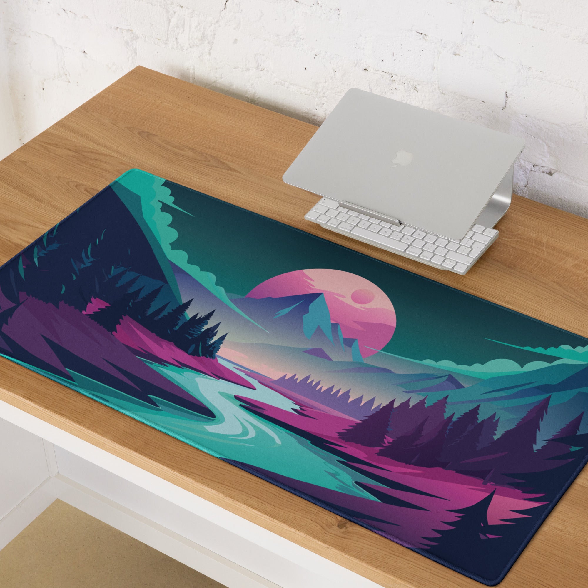Aurora Peak Mouse Pad - Mouse Pad Teal Pink Blue Gaming Desk Modern Vibrant Contemporary Large Desk Mat Digital