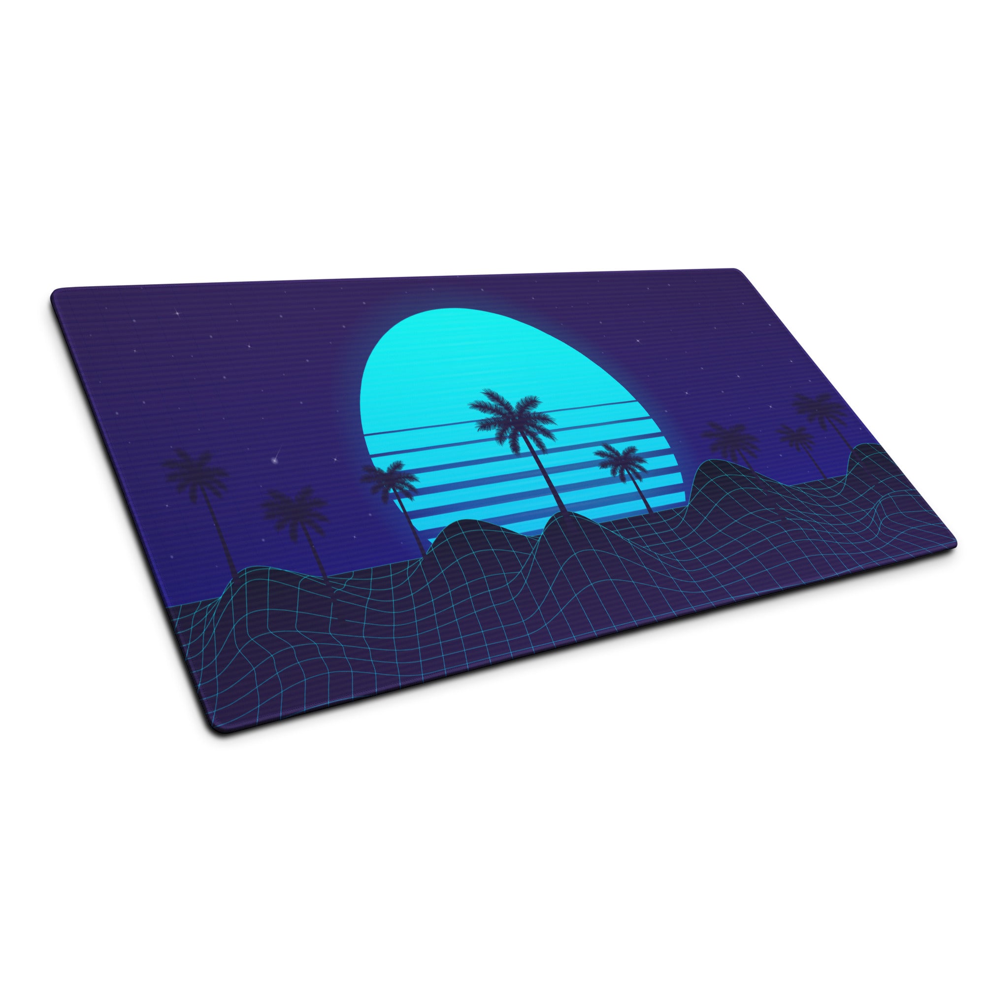 Neon Palm Sunset Mouse Pad - Mouse Pad Neon Blue Desk Synthwave Moody Neon Retro Futurism Large Non Slip Digital Art