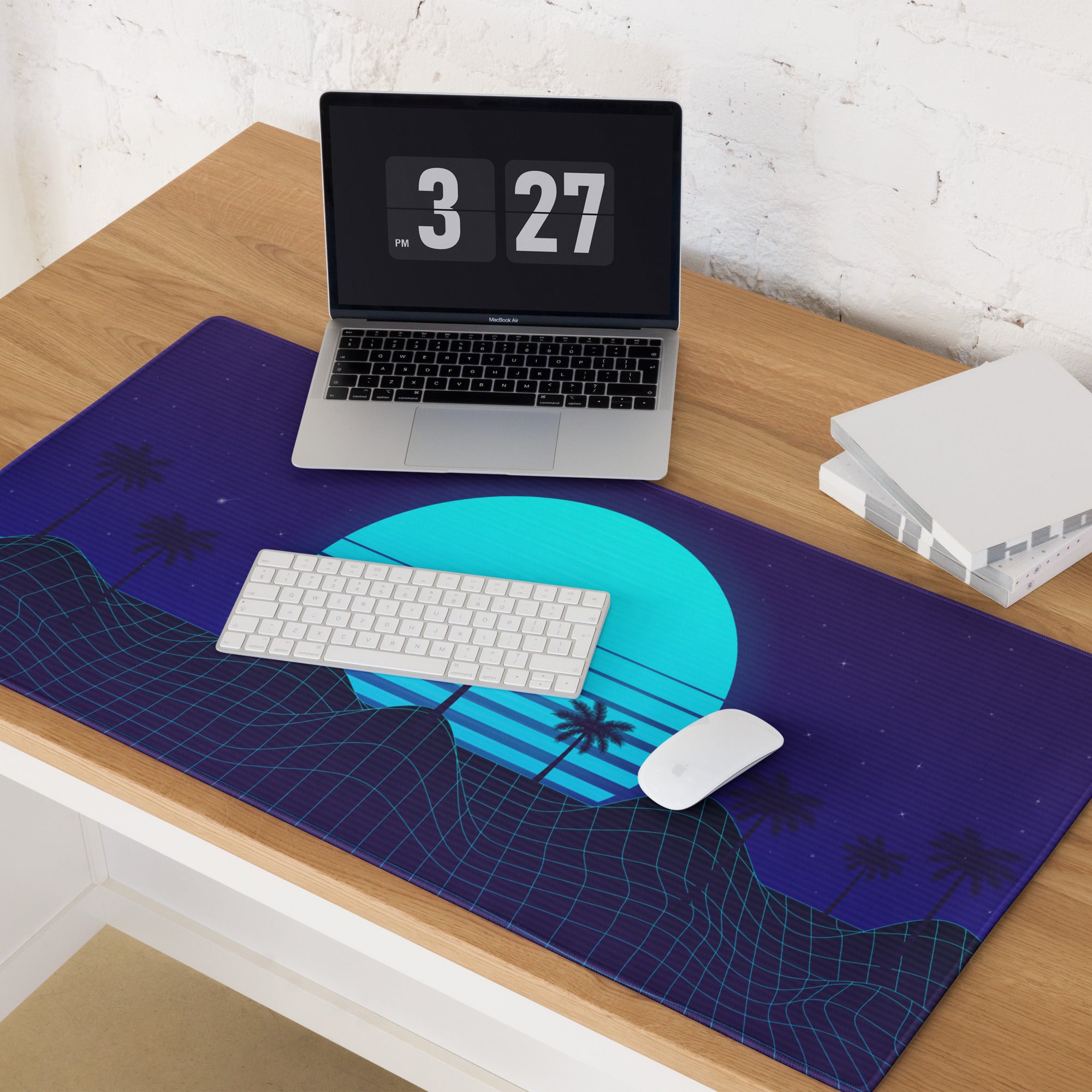 Neon Palm Sunset Mouse Pad - Mouse Pad Neon Blue Desk Synthwave Moody Neon Retro Futurism Large Non Slip Digital Art