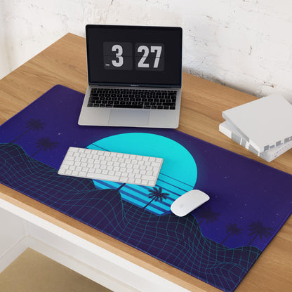 Neon Palm Sunset Mouse Pad - Mouse Pad Neon Blue Desk Synthwave Moody Neon Retro Futurism Large Non Slip Digital Art