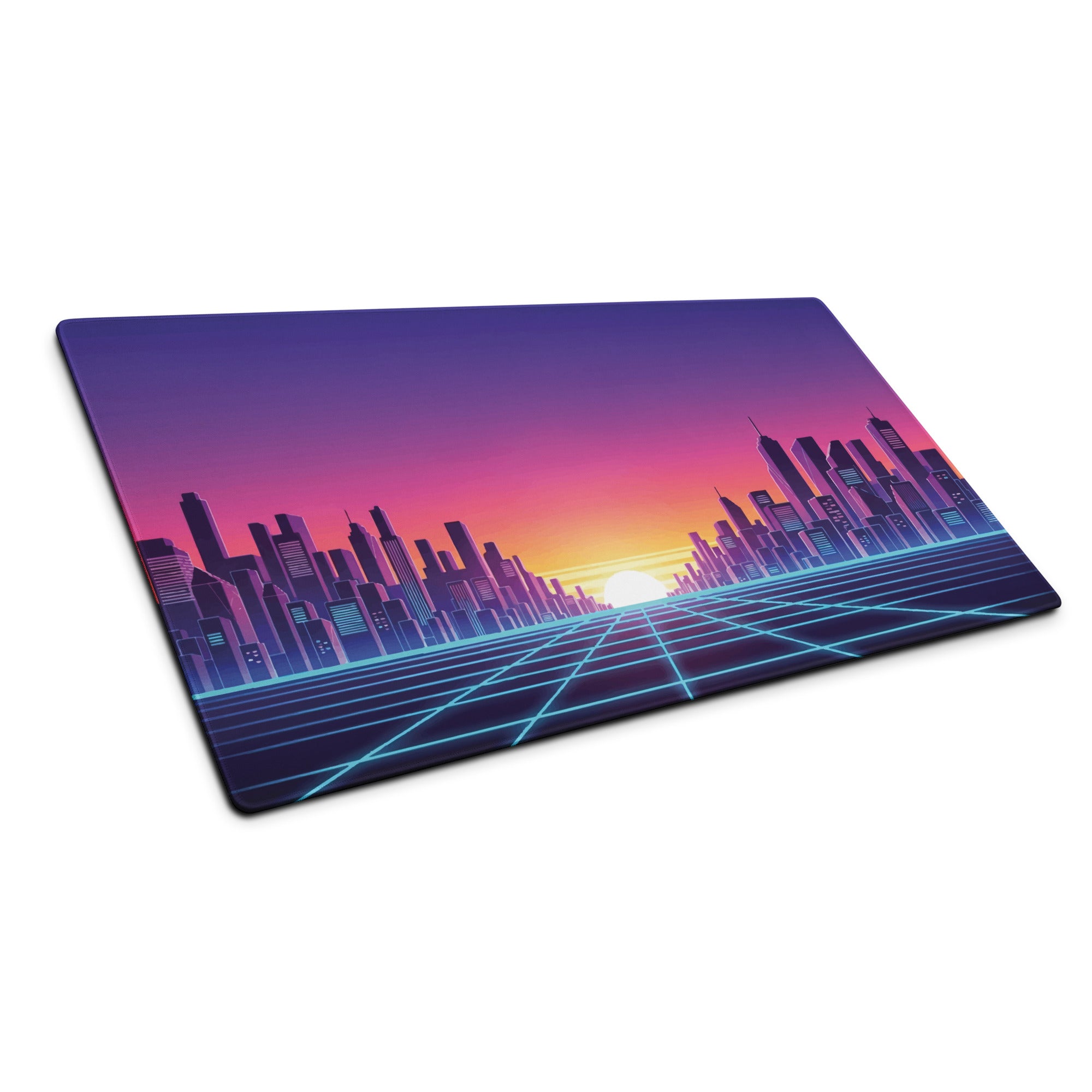 Neon City Skyline Gaming Mouse Pad - Cityscape Purple Pink Gradient Desk Vaporwave Mood Dreamy Futuristic Modern