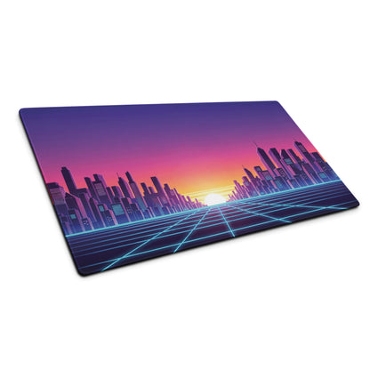 Neon City Skyline Gaming Mouse Pad - Cityscape Purple Pink Gradient Desk Vaporwave Mood Dreamy Futuristic Modern
