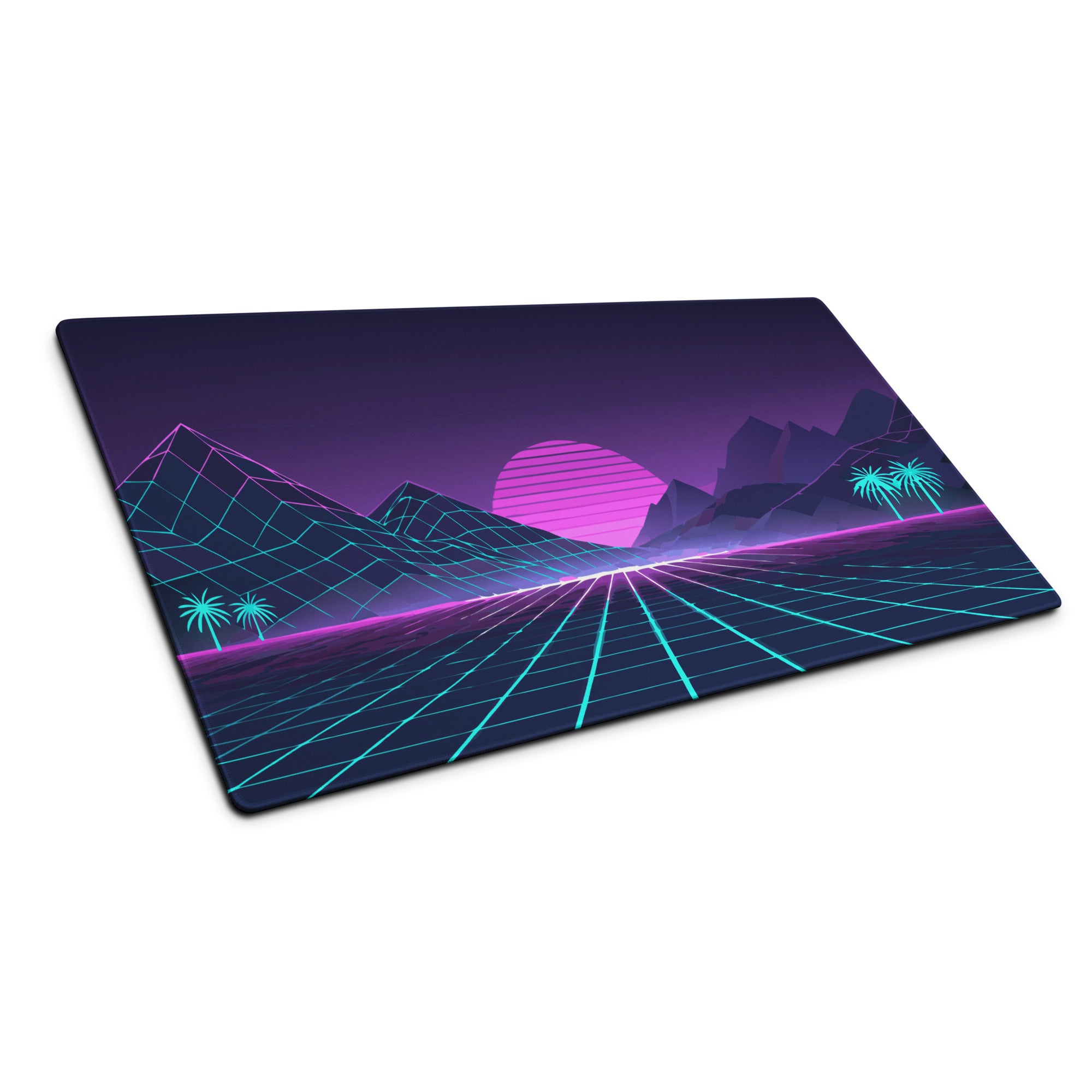 Neon Retro Landscape Gaming Mouse Pad - Landscape Neon Purple Teal Gaming Desk Energetic Vaporwave Cyberpunk Neon Grid