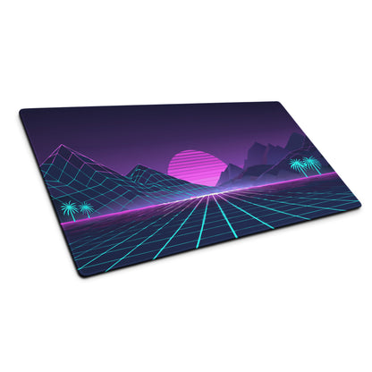 Neon Retro Landscape Gaming Mouse Pad - Landscape Neon Purple Teal Gaming Desk Energetic Vaporwave Cyberpunk Neon Grid