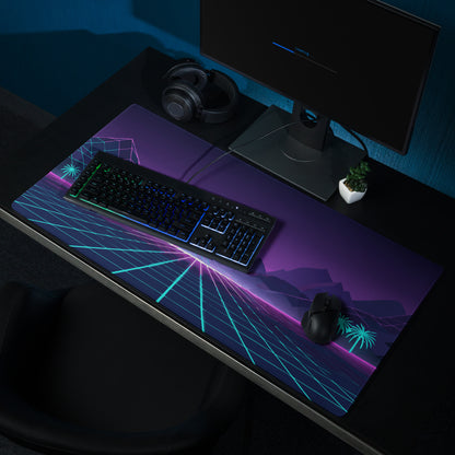 Neon Retro Landscape Gaming Mouse Pad - Landscape Neon Purple Teal Gaming Desk Energetic Vaporwave Cyberpunk Neon Grid