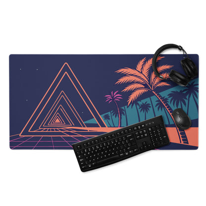 Neon Palm Retro Gaming Mouse Pad - Mouse Pad Navy Coral Pink Palm Trees Retro Wave Desk Tropical Synthwave Digital Art