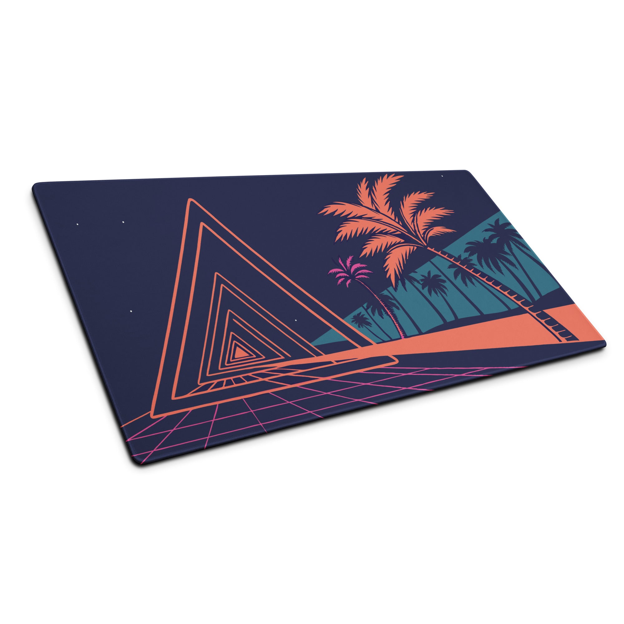Neon Palm Retro Gaming Mouse Pad - Mouse Pad Navy Coral Pink Palm Trees Retro Wave Desk Tropical Synthwave Digital Art