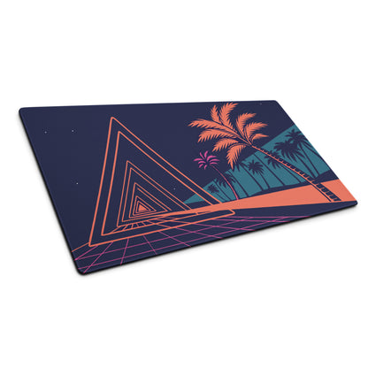 Neon Palm Retro Gaming Mouse Pad - Mouse Pad Navy Coral Pink Palm Trees Retro Wave Desk Tropical Synthwave Digital Art