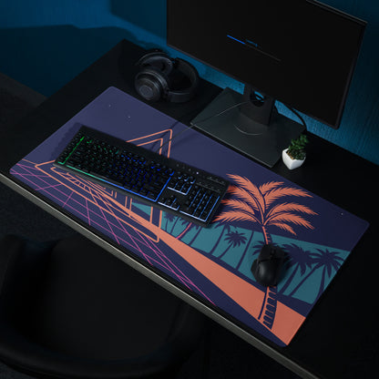 Neon Palm Retro Gaming Mouse Pad - Mouse Pad Navy Coral Pink Palm Trees Retro Wave Desk Tropical Synthwave Digital Art