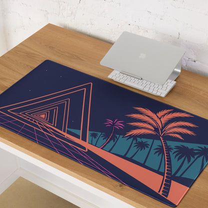 Neon Palm Retro Gaming Mouse Pad - Mouse Pad Navy Coral Pink Palm Trees Retro Wave Desk Tropical Synthwave Digital Art