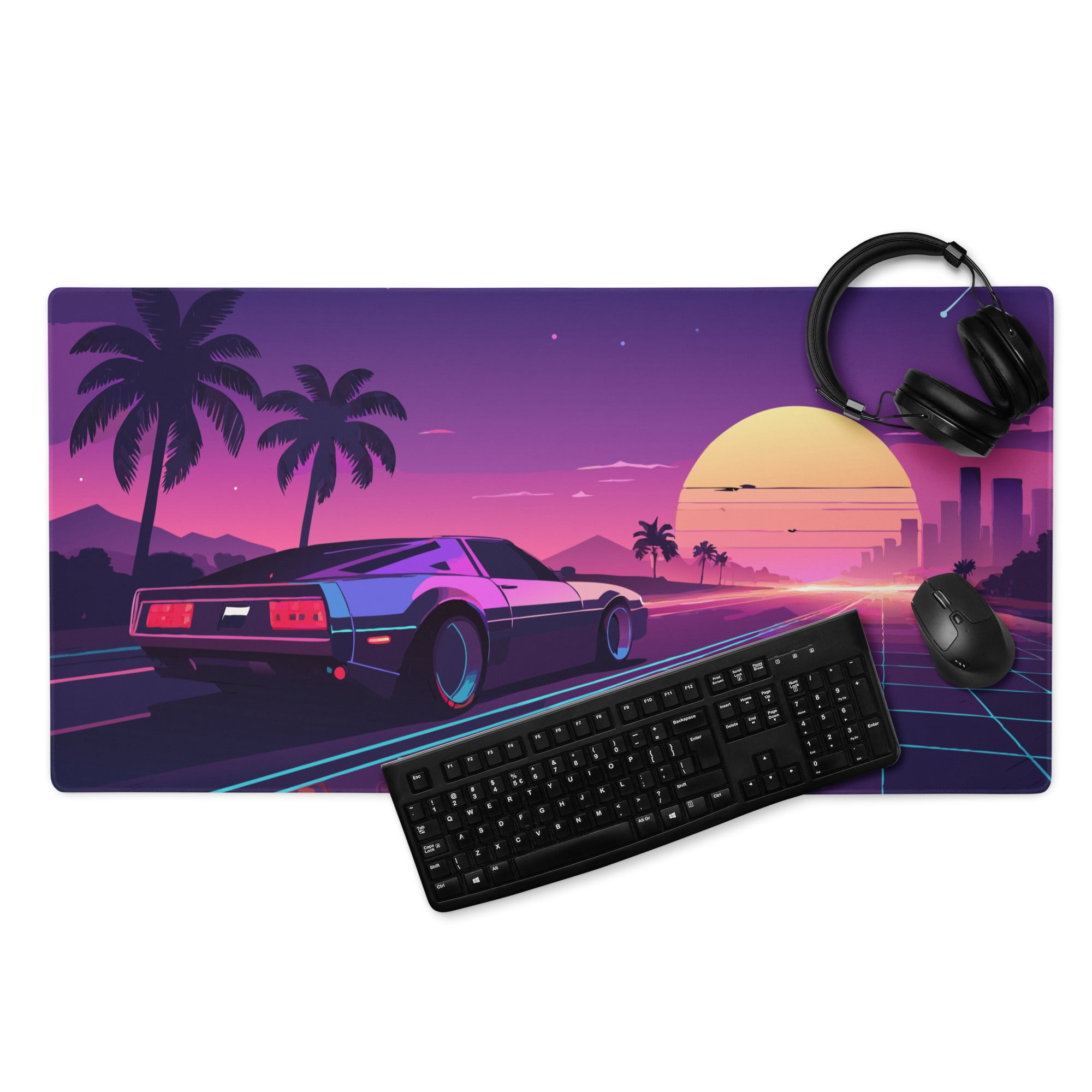 Neon Sunset Gaming Mouse Pad - Gaming Mouse Pad Purple Pink Neon Sunset Desk Mood Vibrant Retro Futurism