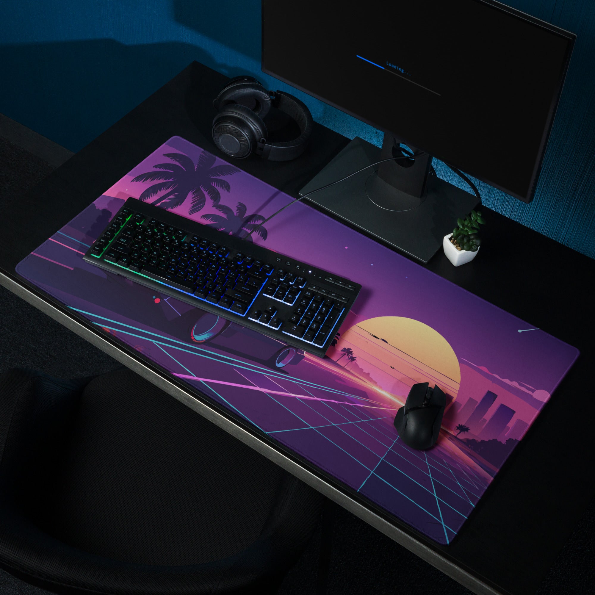 Neon Sunset Gaming Mouse Pad - Gaming Mouse Pad Purple Pink Neon Sunset Desk Mood Vibrant Retro Futurism