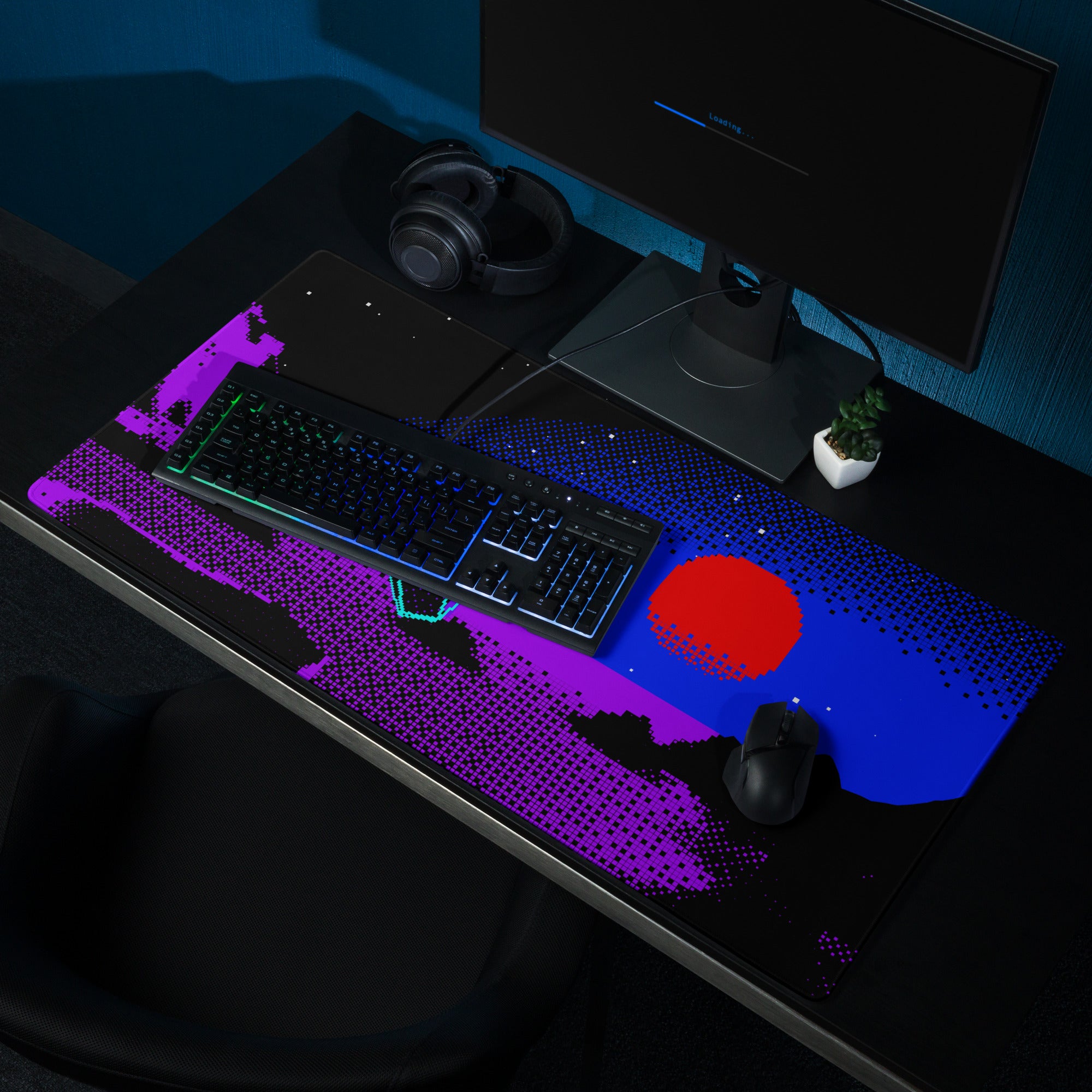 Neon Nightfall Gaming Mouse Pad - Gaming Mouse Pad Black Blue Red Neon Vibrant Mood Cyberpunk Esports Gift Digital Art